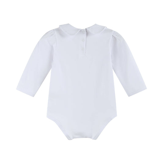 White Collared Unisex Long Sleeve Bodysuit Romper