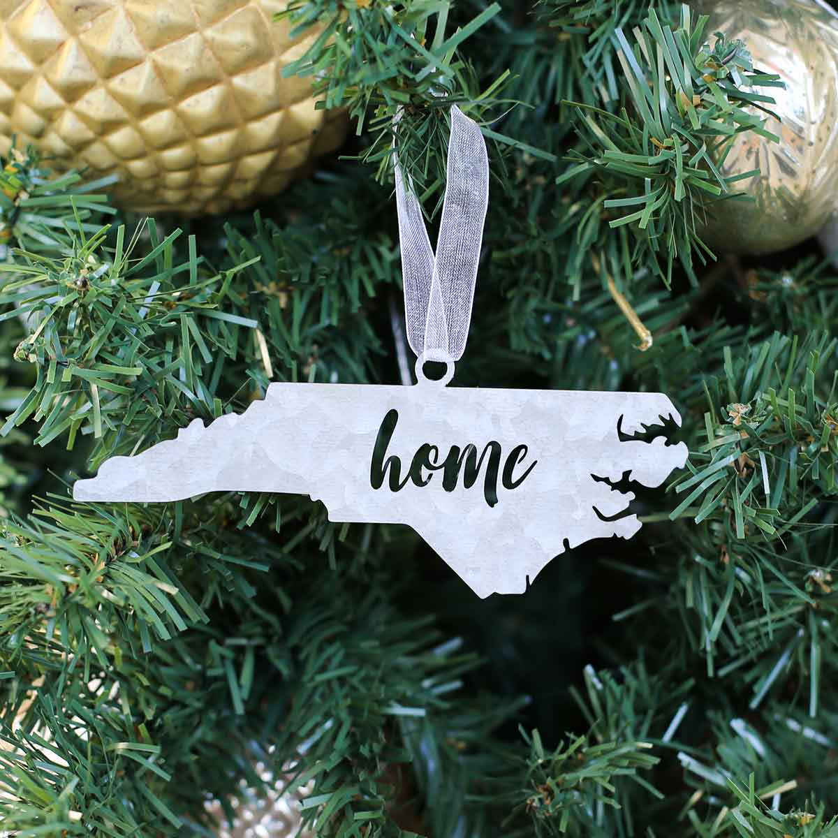 Galvanized North Carolina Home Ornament Silver 2"