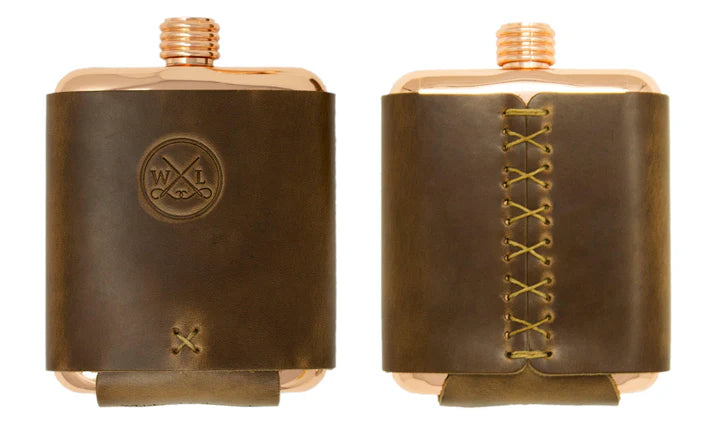 Copper Whiskey Leatherworks North State Logo Flask
