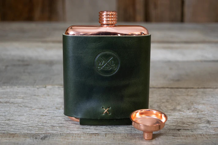 Copper Whiskey Leatherworks North State Logo Flask
