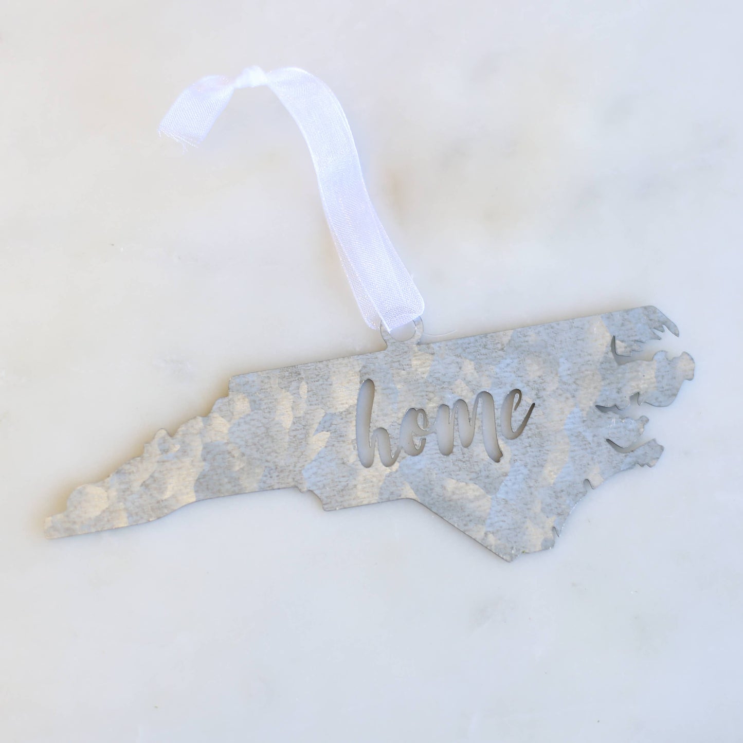 Galvanized North Carolina Home Ornament Silver 2"