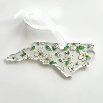 State of North Carolina Shape Ornament with State Flowers