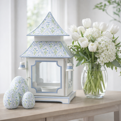 White & Blue Tulip Pagoda Lantern (3 Sizes)