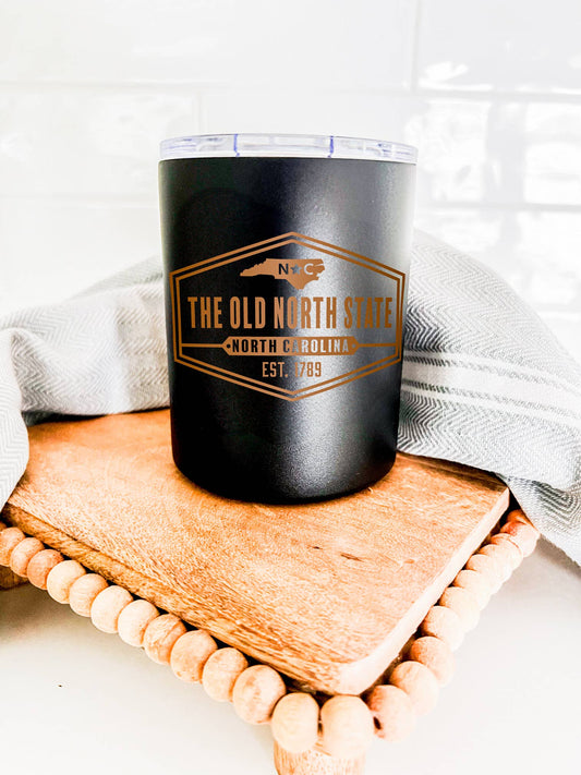 The Old North State Badge Low Ball Tumbler Cream + Black