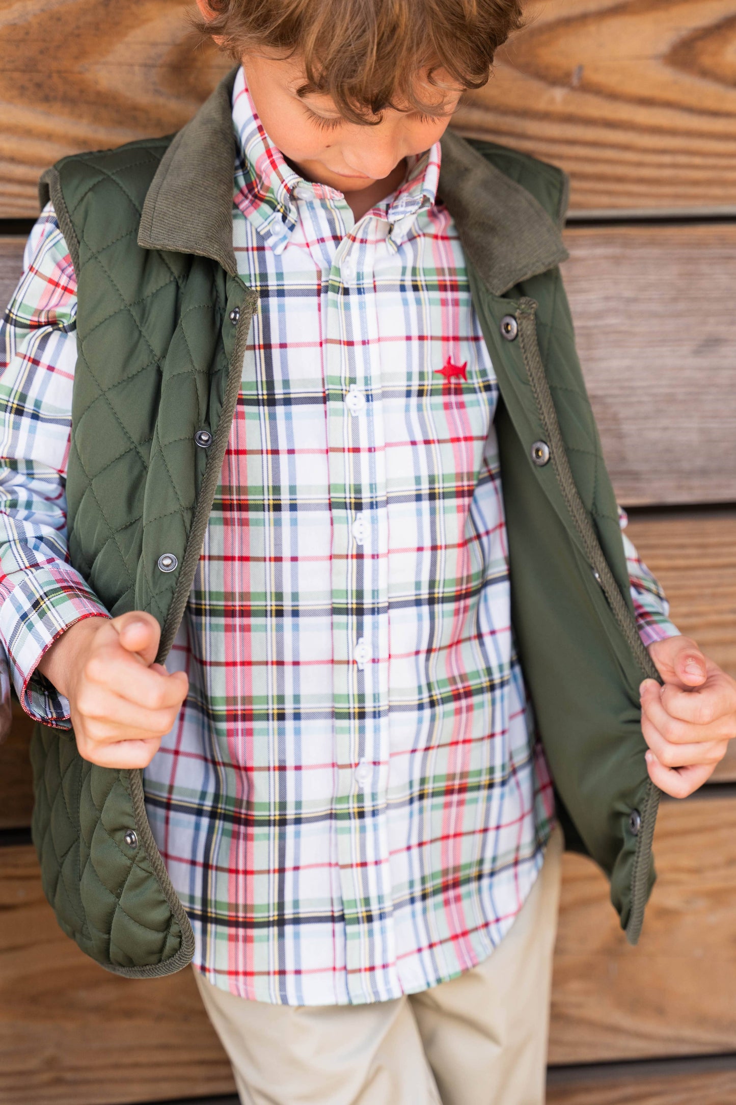 Carter Oxford Boys Shirt Creme Plaid 