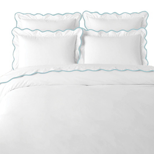 Scalloped Duvet Cover, Blue / White