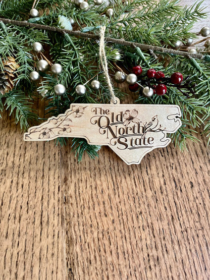 Old North State North Carolina NC Wooden Christmas Ornament