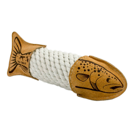 Natural Leather Trout Rope Tug Dog Toy - 15"