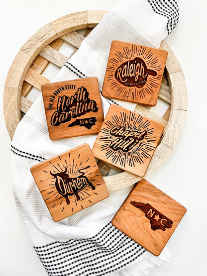 The Old North State NC Engraved Square Wood Coaster