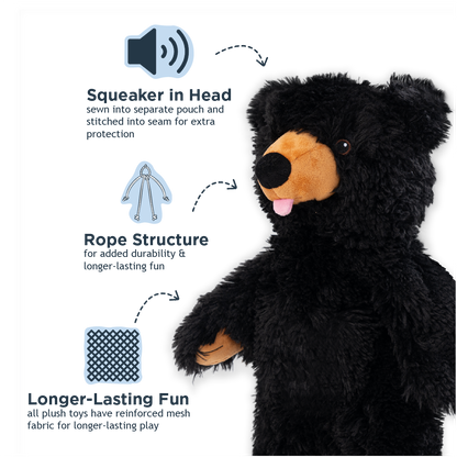 Stuffless Black Bear Squeaker Dog Toy