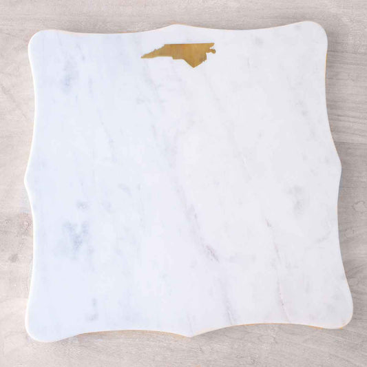 North Carolina Marble Serving Board   White/Brass   12x12