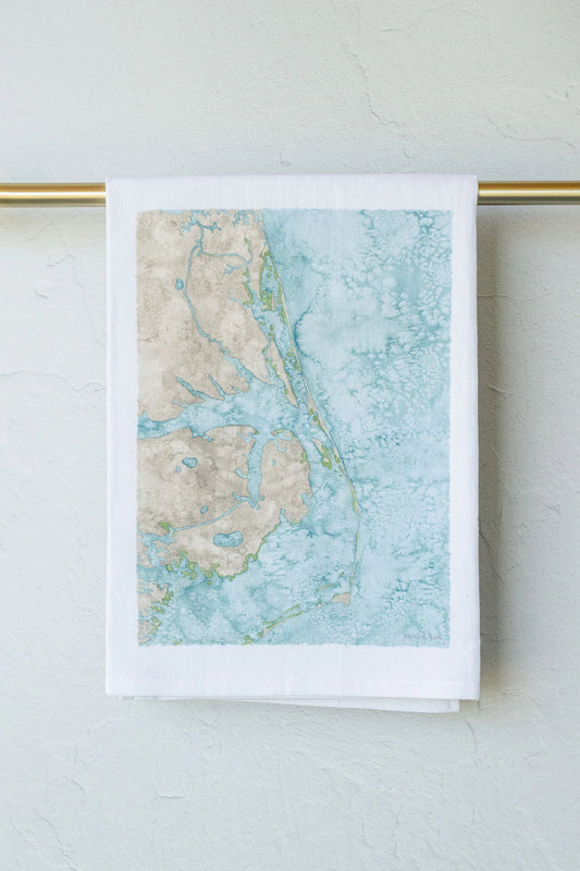 Printed Hues OBX Map Tea Towel