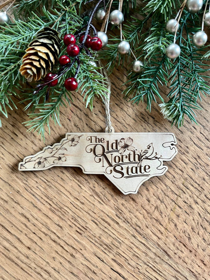Old North State North Carolina NC Wooden Christmas Ornament