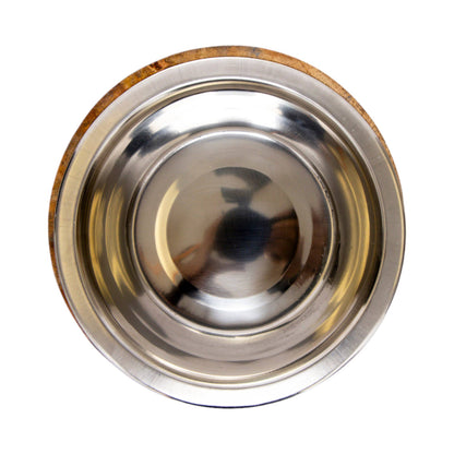 Stainless Steel Dog Bowl with Cylindrical Mango Wood Holder