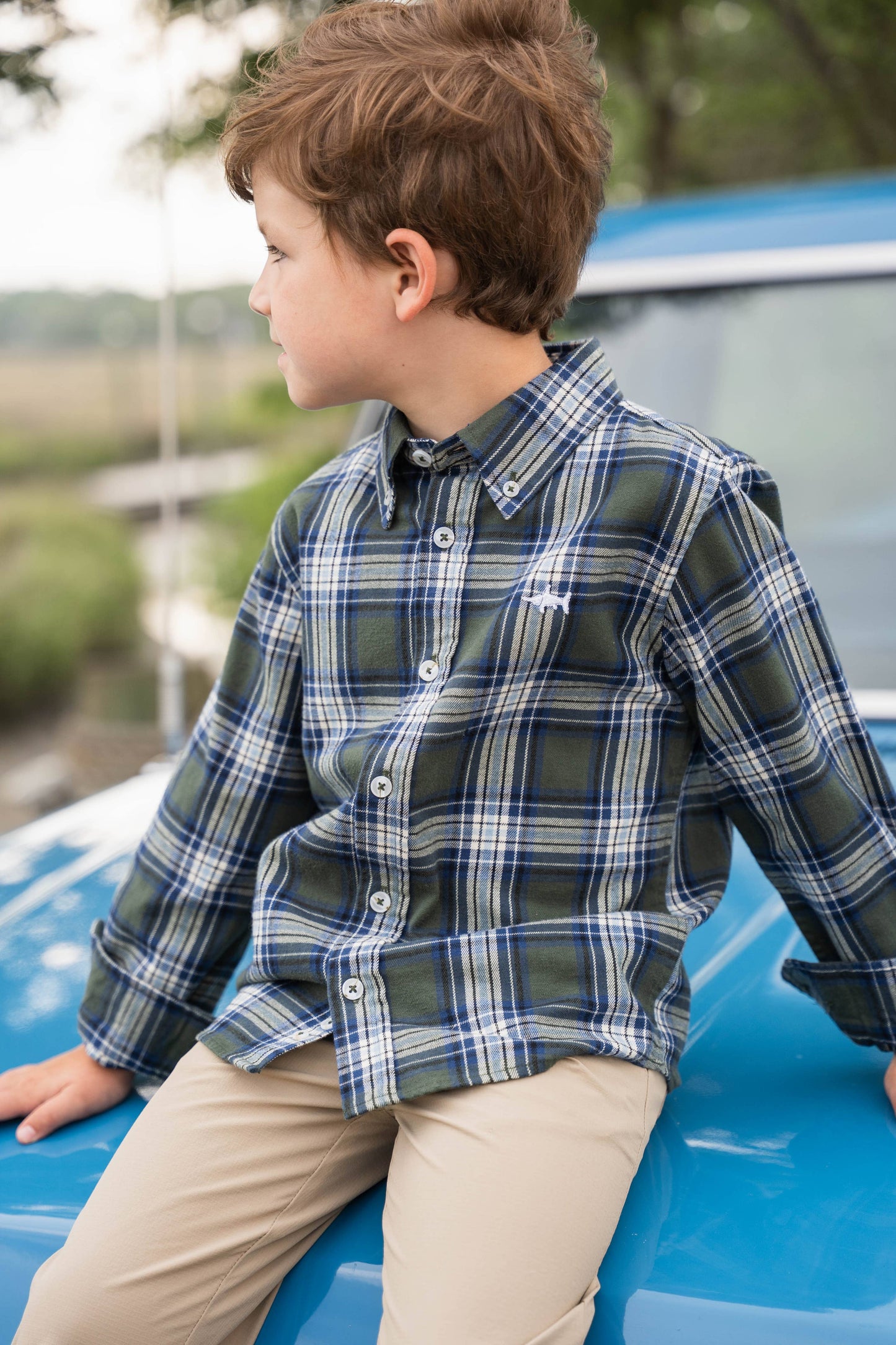 Folly Island Boys Flannel Green