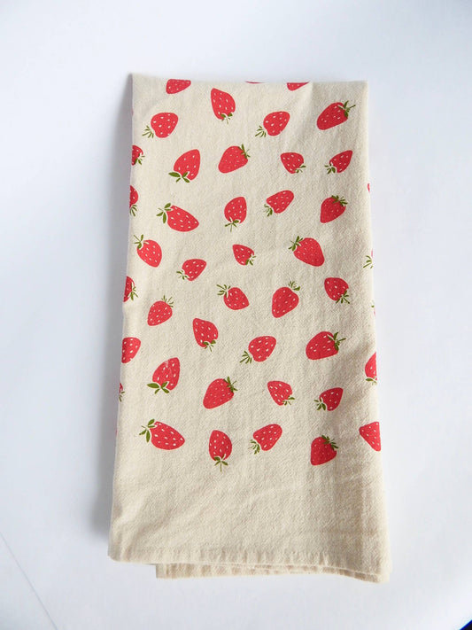 Strawberry Handprinted Tea Towel