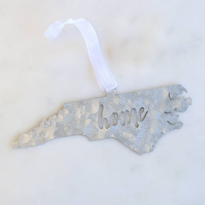 Galvanized North Carolina Home Ornament   Silver   2"