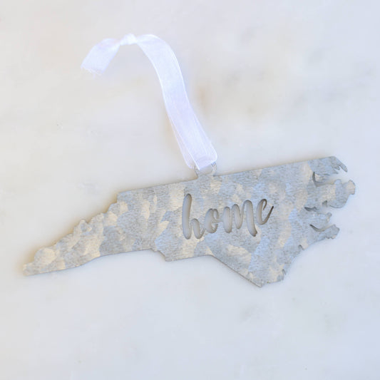 Galvanized North Carolina Home Ornament   Silver   2"