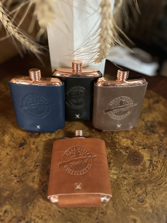 Copper Whiskey Leatherworks North State Logo Flask
