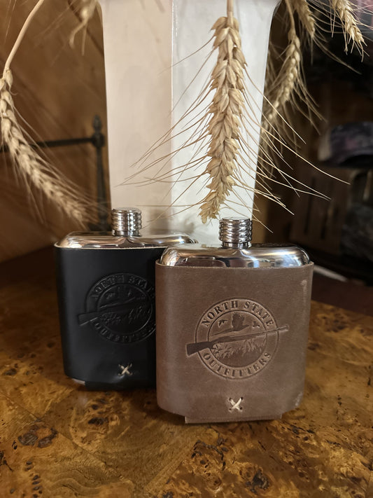 Stainless Steel Whiskey Leatherworks North State Logo Flask